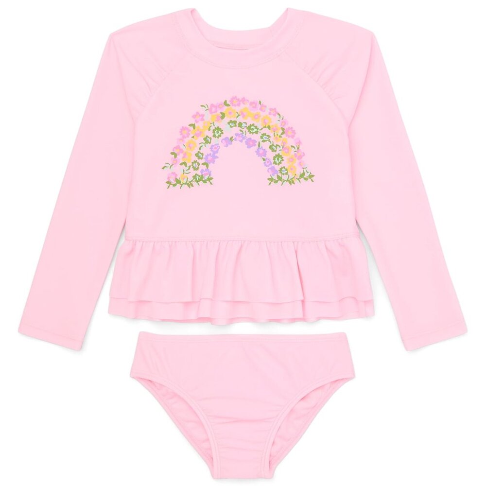 Wonder Nation TODDLER GIRLS Flower Pink Ruffle Rashguard Swimsuit SIZE 3T NEW